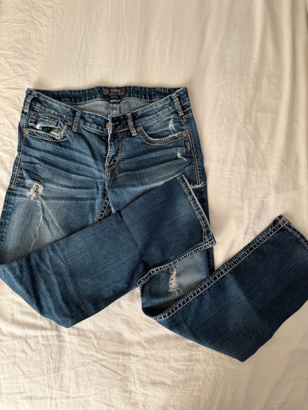 Silver Jeans Women's Dark Blue Boot Cut with Light Distressing